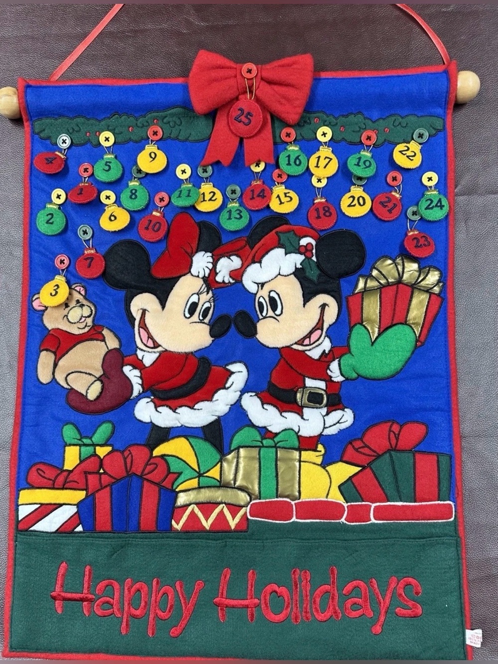 Disney Mickey Minnie Christmas Advent Calendar Countdown Wall Hanging
